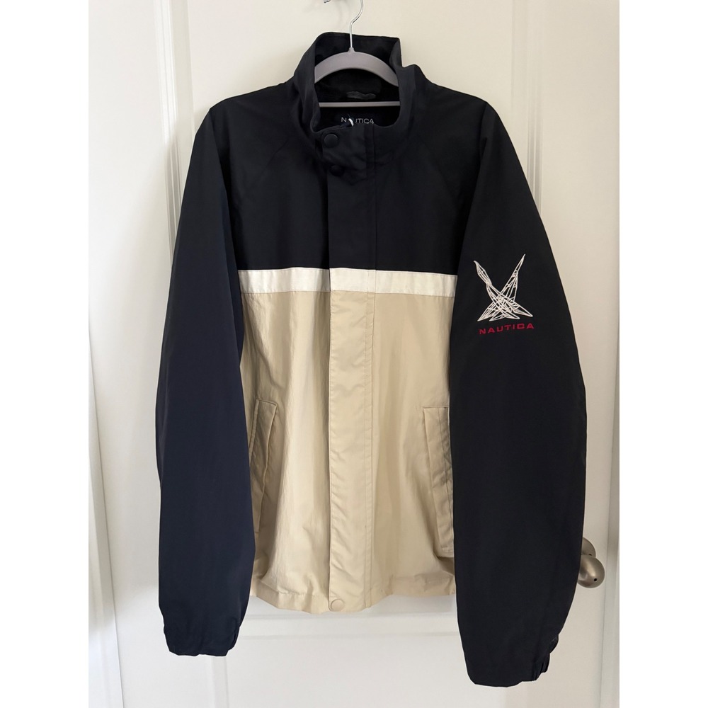 Vintage Y2K Nautica Sailing Jacket Men's L Colorblock Preppy Windbreaker Logo